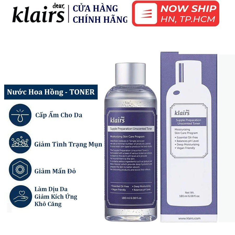 Nước hoa hồng Dear Klairs Supple Preparation Toner 180ml dưỡng ẩm và làm mềm da {CHÍNH HÃNG 100%}