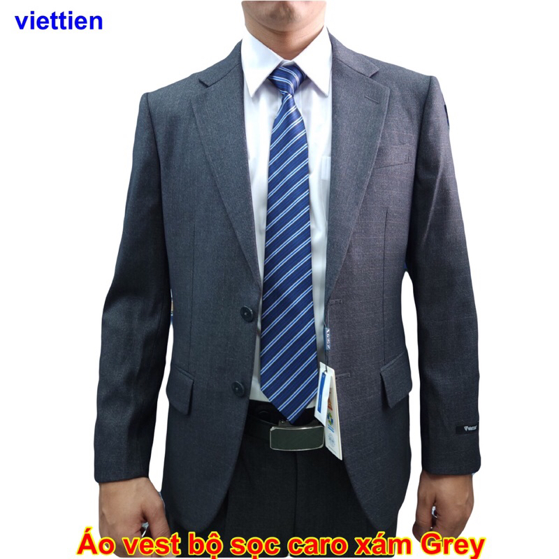 vest việt tiến sọc xám grey phom reguler mã 9560