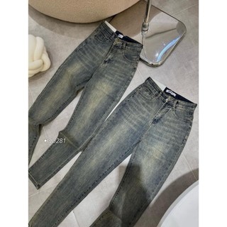Qu281 quần jean dài giãn dơ nhạt lai cuốn