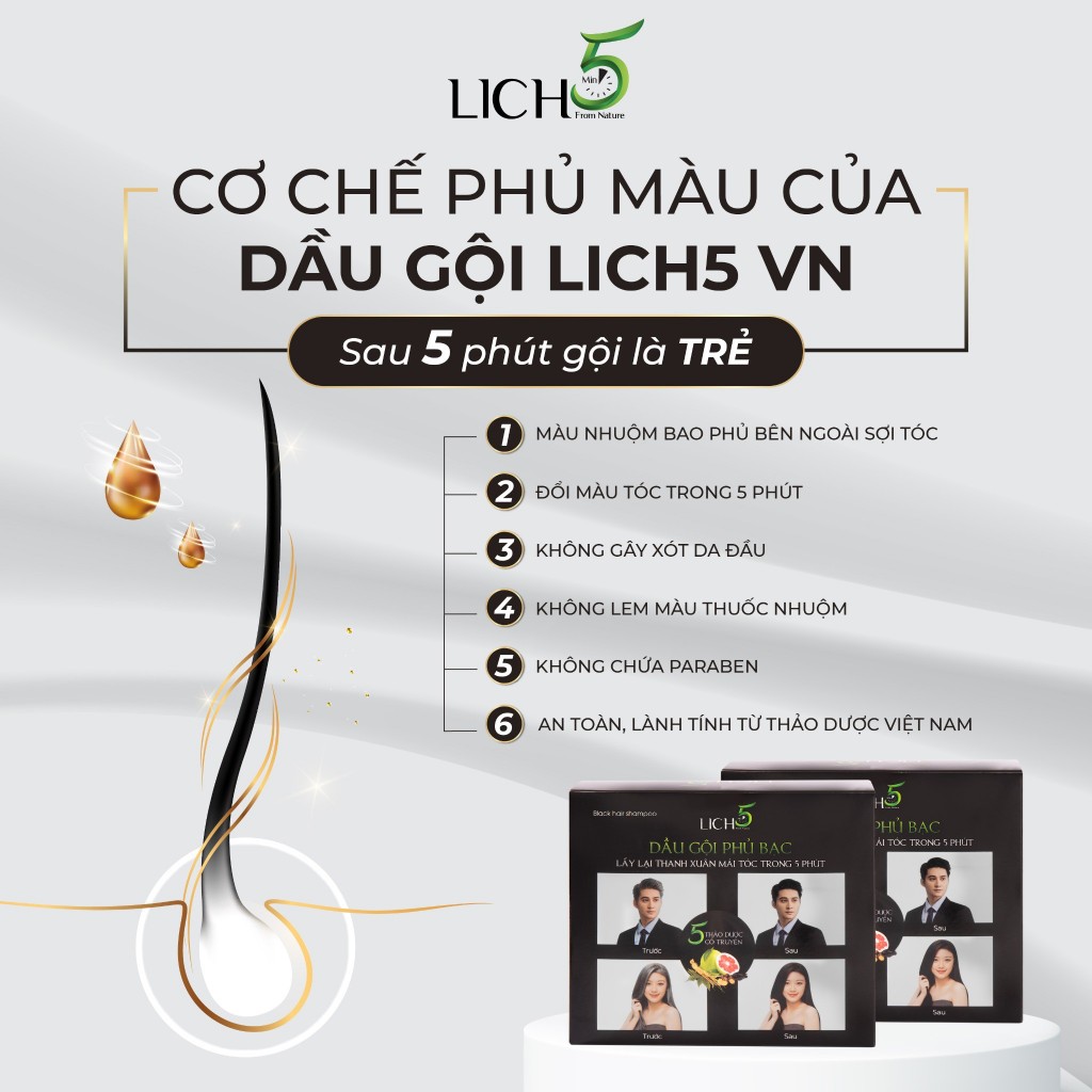 (Mua 1 tặng 1) Dầu gội thảo dược phủ bạc Lich5 cao cấp, Thảo dược cỏ cây hoa lá – 1 Gói 30g.