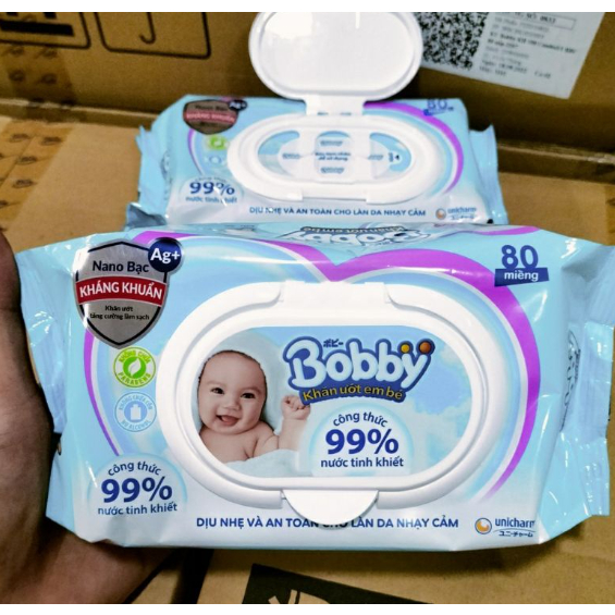 Khăn giấy ướt Bobby 80 tờ mềm mịn cho bé yêu