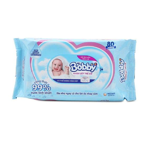 Khăn giấy ướt Bobby 80 tờ mềm mịn cho bé yêu