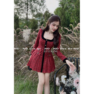 Đầm dạ Tweed cổ vuông cao cấp
