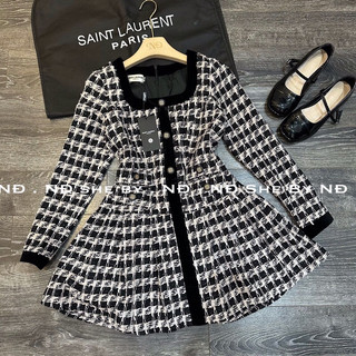 Đầm dạ Tweed cổ vuông cao cấp