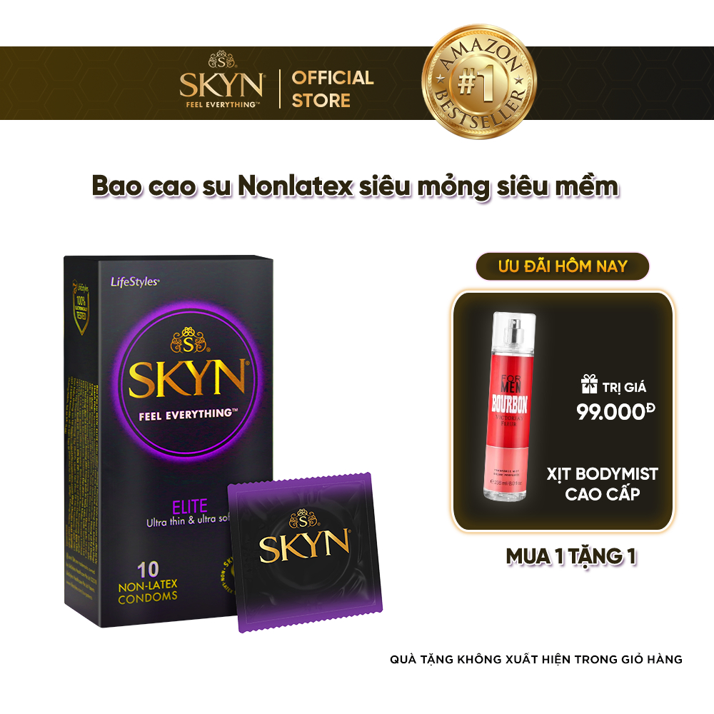 Bao cao su Skyn Elite Non-Latex siêu mềm mỏng không mùi cao su 10 bao