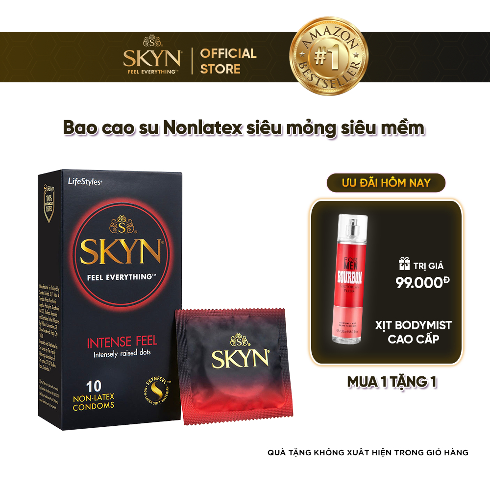 Bao cao su gai Skyn Intense Feeling NonLatex siêu mềm kích thích điểm G 10 bao