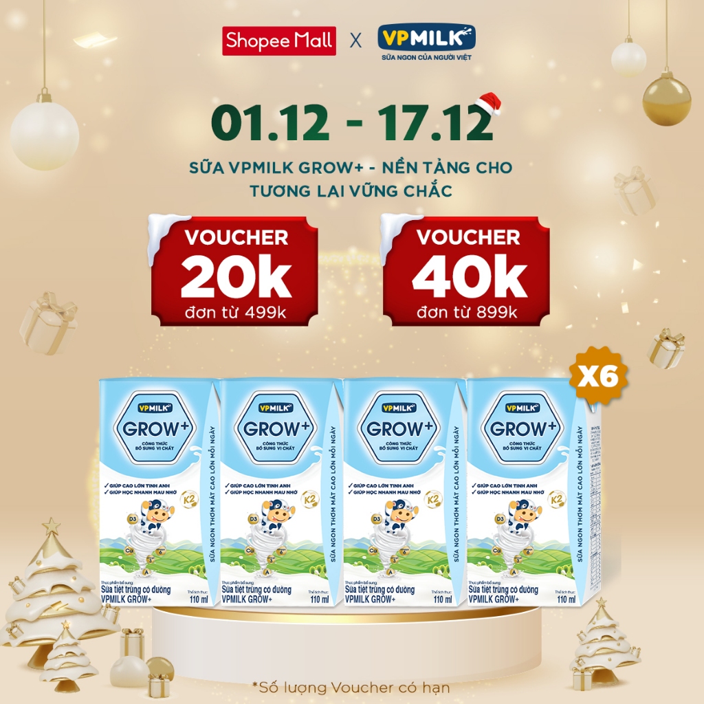 [6 Lốc 110ml] Sữa Tiệt Trùng VPMilk Grow+ Có Đường