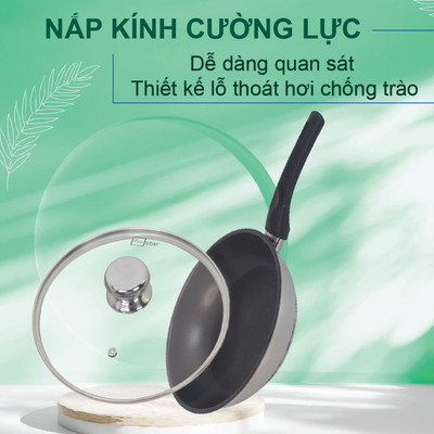 Chảo chống dính 3 đáy inox 430 Fivestar Standard và nắp kính  (16cm/20cm)