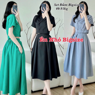 Thời Trang Én Nhỏ Có Bigsize - Set Áo Và Chân Váy Bigsize Dài Qua Gối Lụa Vân Mây Phong Cách Hàn Quốc có Bo Chun 50-95kg
