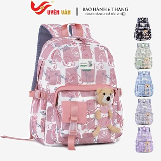 Balo nữ đi học thời trang ulzzang hàn vải chống nước nhiều ngăn đựng vừa laptop kèm gấu cute 17-01