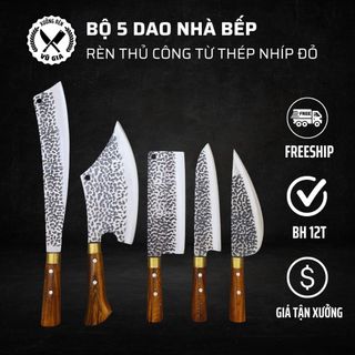 Bộ Dao Nhà Bếp Thép Nhíp - Dập Vân 2 Mặt, Dùng Chặt Cây, Chặt Xương, Thái Gọt
