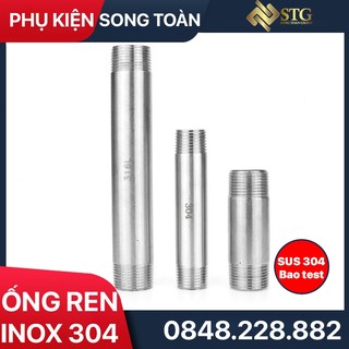 Ống Ren Inox, Ống Tiện Ren Ngoài Đuôi Chuột Inox SUS 304 Phi 21 27 34 42 9 60 Dài 10cm