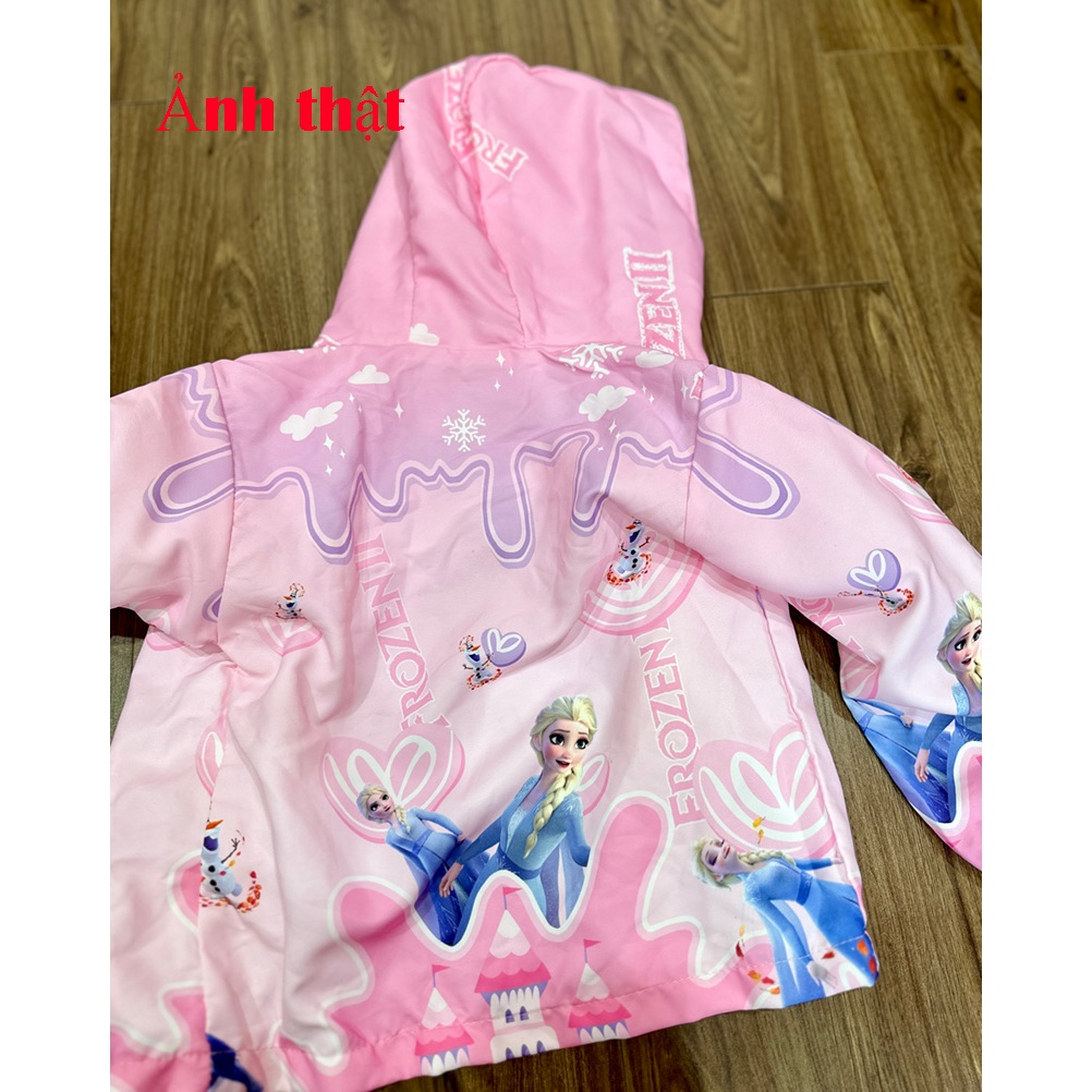 Áo Khoác Gió Bé Gái 2 Lớp Hình Elsa Cao Cấp Size 12-28kg