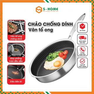 Chảo vân đá tổ ong inox 304 đáy phẳng loại chảo chống dính bằng inox không chứa chất teflon size 28