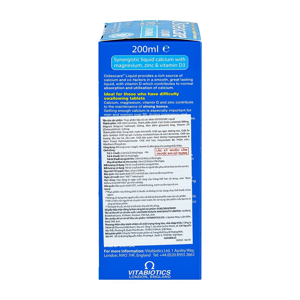 Canxi Nước Osteocare Liquid Original Vitabiotics - Bổ Sung Canxi Dạng Nước, Giúp Xương Chắc Khỏe