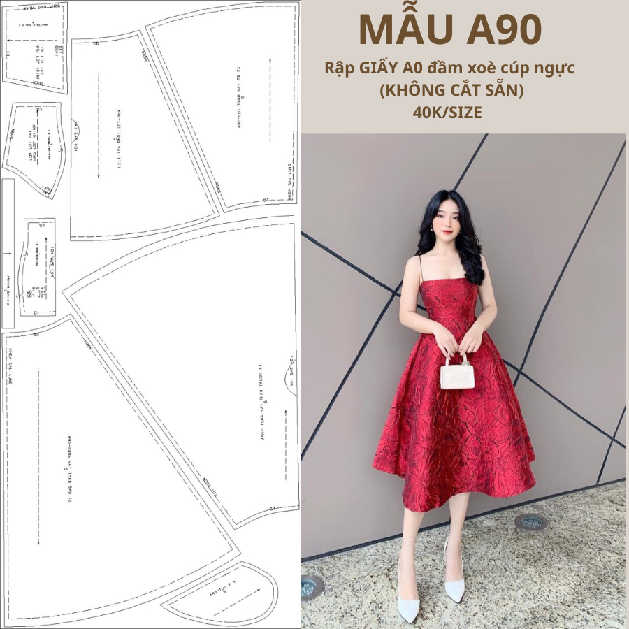 RẬP GIẤY A0 VÁY 2 DÂY CÚP NGỰC MÃ A90