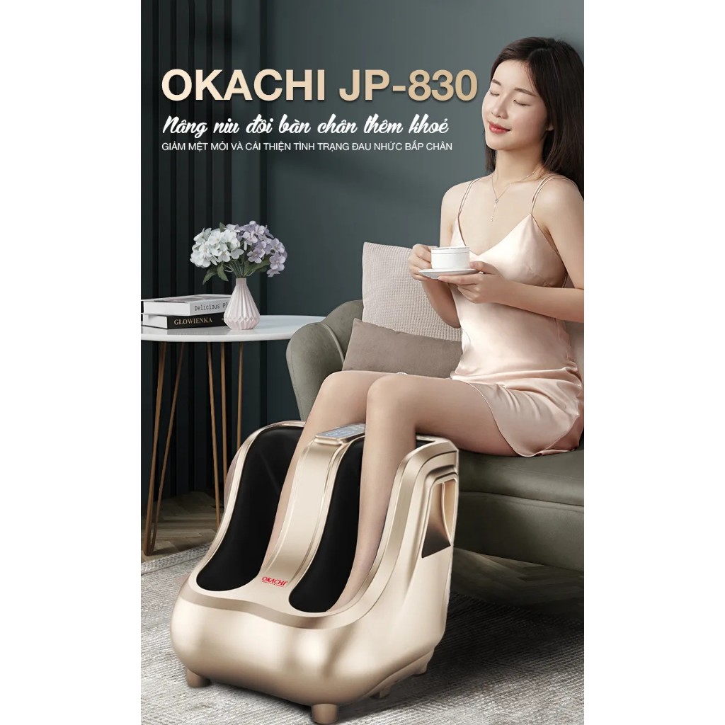 Máy Massage Chân Bàn Chân Bắp Chân Okachi JP-830 Con Lăn 4D Nhựa ABS Cao Cấp Remote Từ Xa Thông Minh