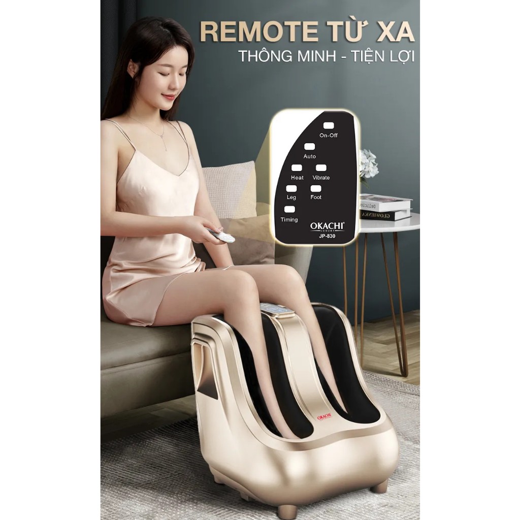 Máy Massage Chân Bàn Chân Bắp Chân Okachi JP-830 Con Lăn 4D Nhựa ABS Cao Cấp Remote Từ Xa Thông Minh