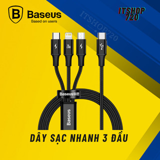 Cáp dữ liệu/sạc nhanh baseus 3 trong 1 type-c sang c+l+c 20w pd dành cho huawei