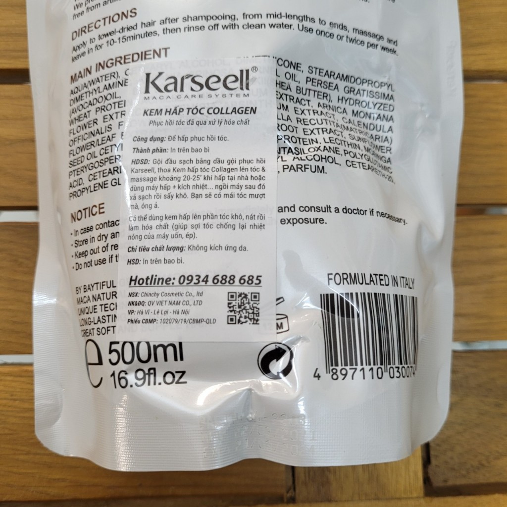 Hấp dầu phục hồi tóc Karseell Collagen siêu mềm mượt 500ML