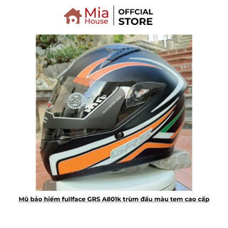 Mũ bảo hiểm fullface GRS A801k trùm đầu màu tem cao cấp - nhiều màu - bảo hành 12 tháng - chính hãng GRS - mẫu mới 2021