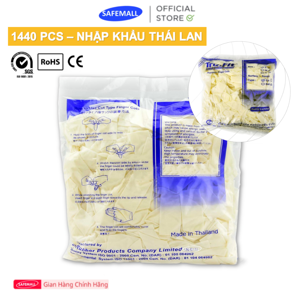 Gói 600g  bao ngón tay Trufit nhập khẩu Thái Lan, bao ngón tay y tế, phòng sạch, trang điểm, spa, thẩm mỹ