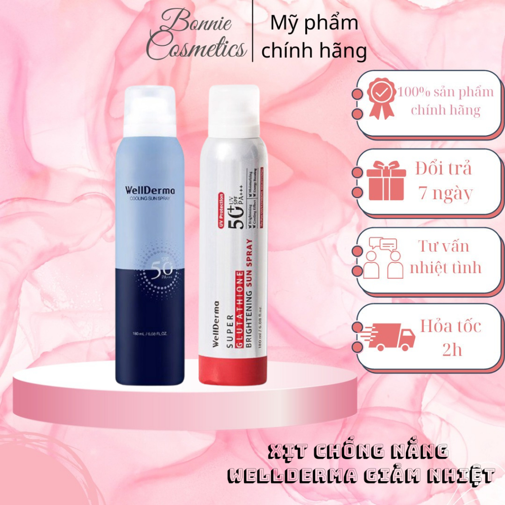 Xịt chống nắng Wellderma giảm nhiệt, làm mát da chỉ số chống nắng SPF 50+ 180ml - BonnieCosmetics