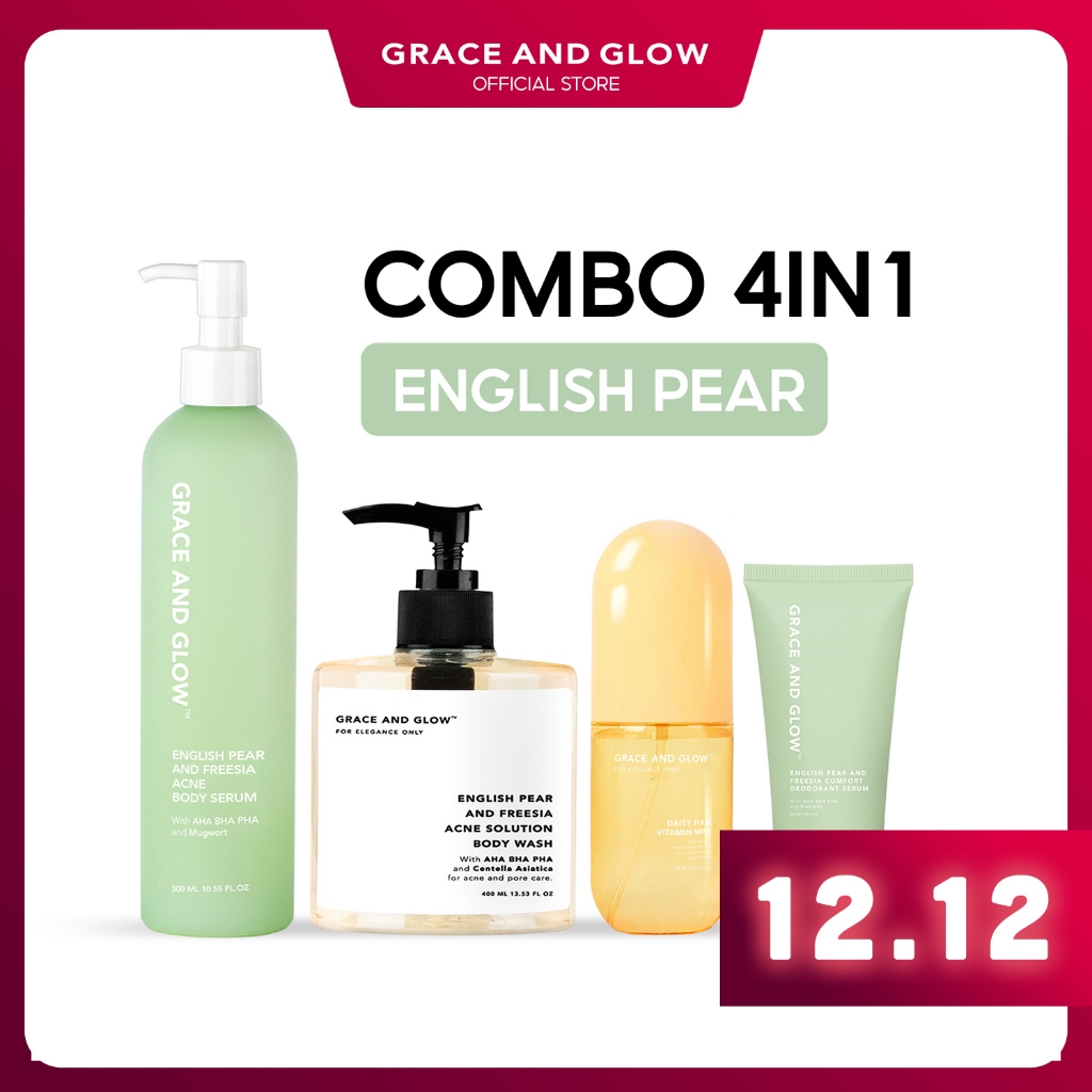 4 in 1 English Pear Combo Sữa tắm Grace and Glow 400ml + 300ml + 50ml + 100ml