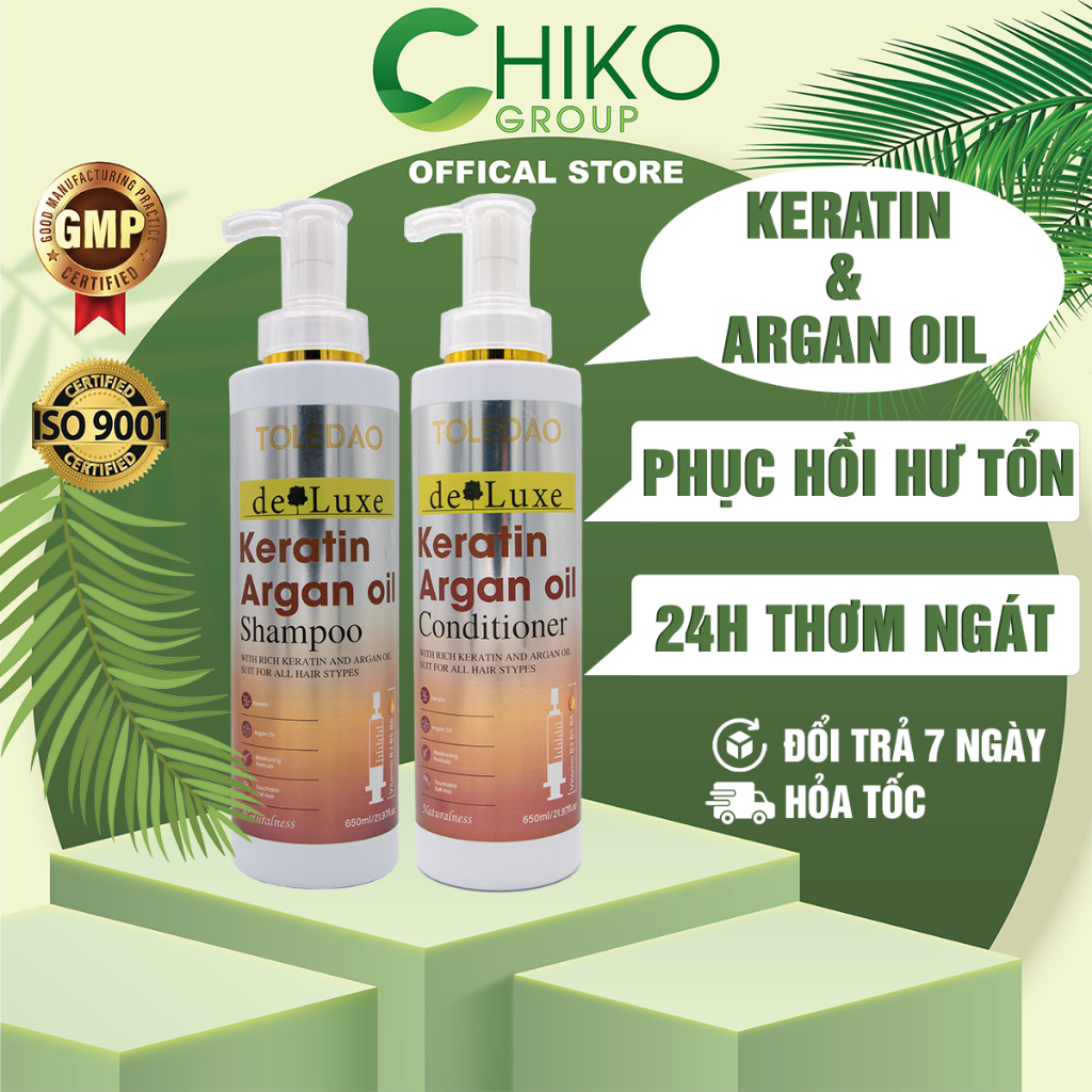 Bộ Dầu Gội Xả CHIKO TOLEDAO Keratin Argan Oil 650ml