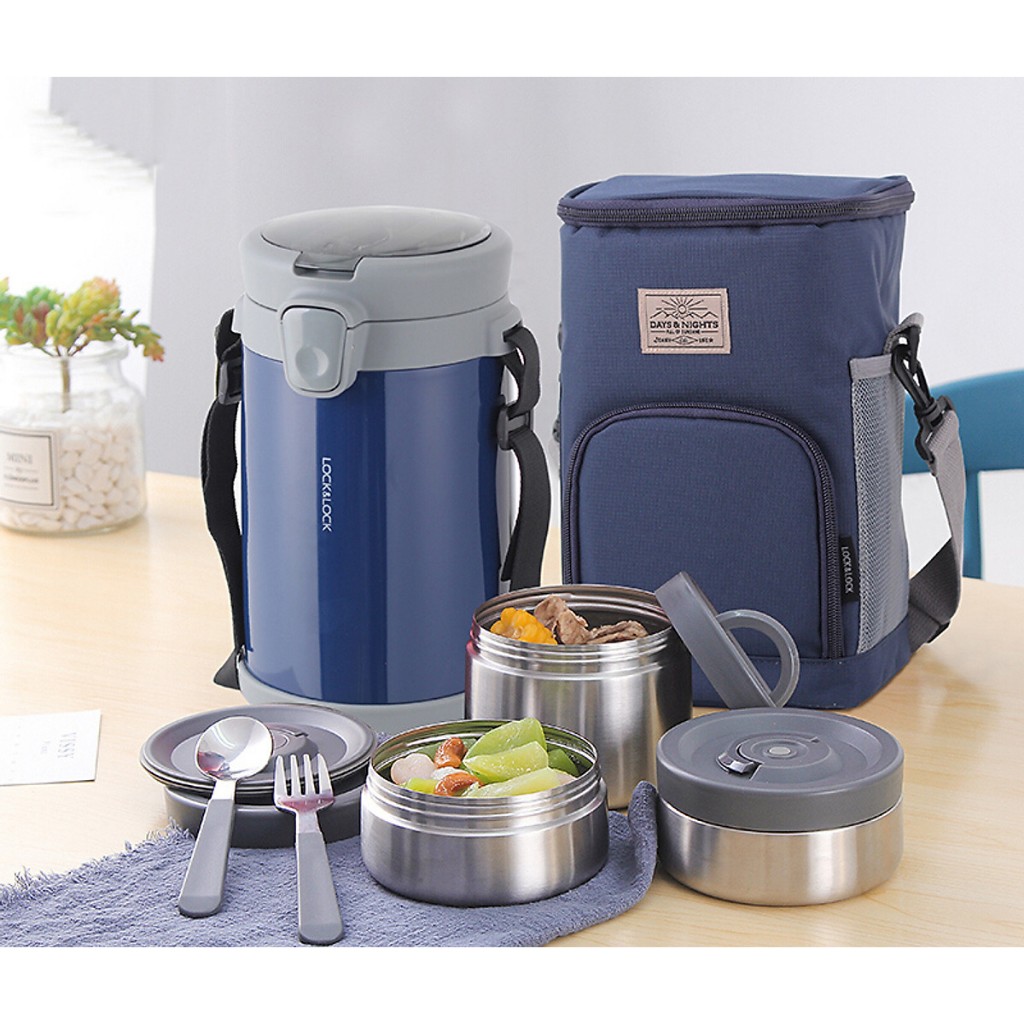 Bộ hộp cơm giữ nhiệt kèm muỗng nĩa Lock&Lock Easy Carry 2.0L LHC8039 | BigBuy360 - bigbuy360.vn