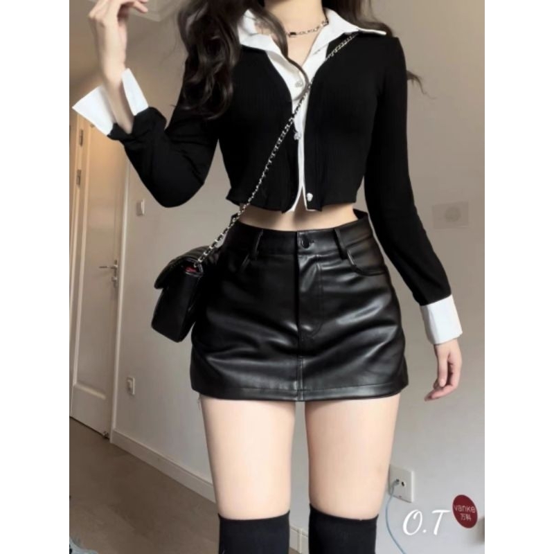 Quần giả váy da hot girl QC