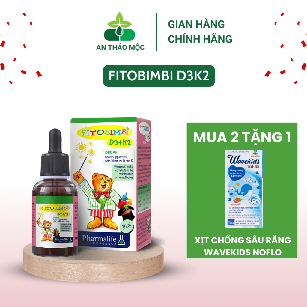 Fitobimbi D3+K2.Bổ Sung Vitamin D3K2 Giúp Xương Răng Chắc Khỏe,Giảm Còi Xương