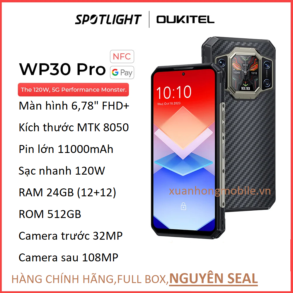 Oukitel wp30 Pro 5g SIÊU BỀN ,Rom 512GB ,120Hz)