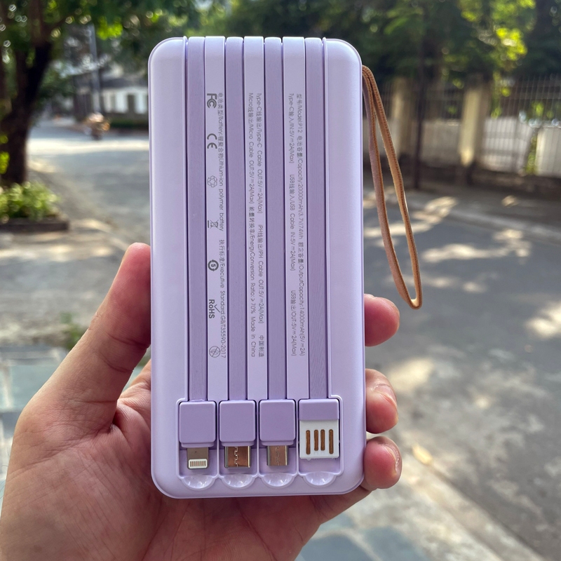 Pin dự phòng mini PHANTOM P12 dung lượng 20000mAh tích hợp 4 cáp sạc - có 2 đen pin
