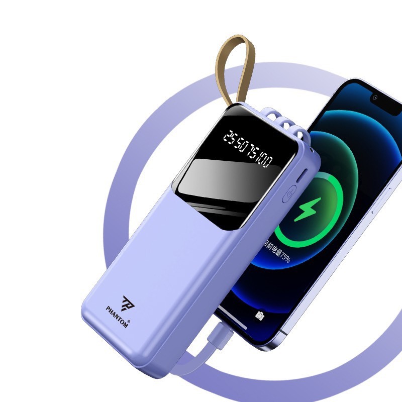 Pin dự phòng mini PHANTOM P12 dung lượng 20000mAh tích hợp 4 cáp sạc - có 2 đen pin