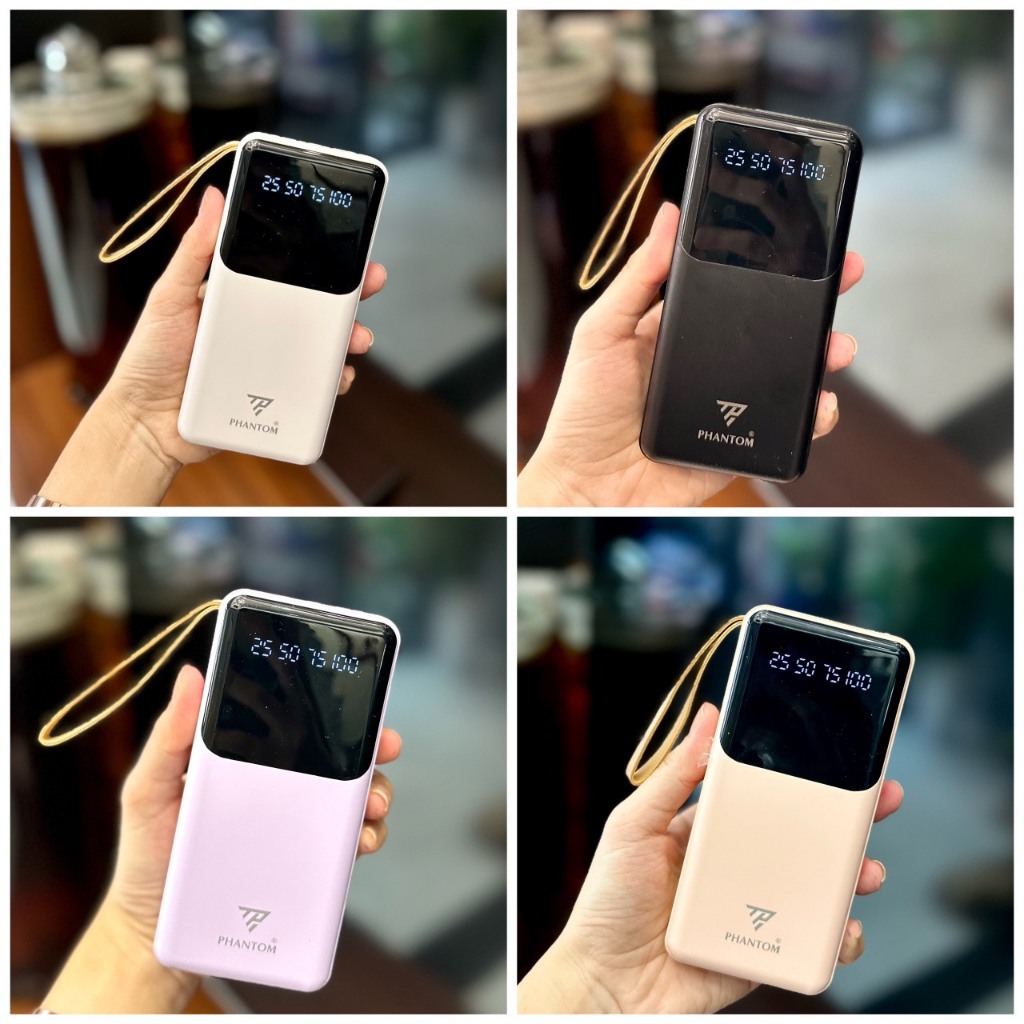 Pin dự phòng mini PHANTOM P12 dung lượng 20000mAh tích hợp 4 cáp sạc - có 2 đen pin