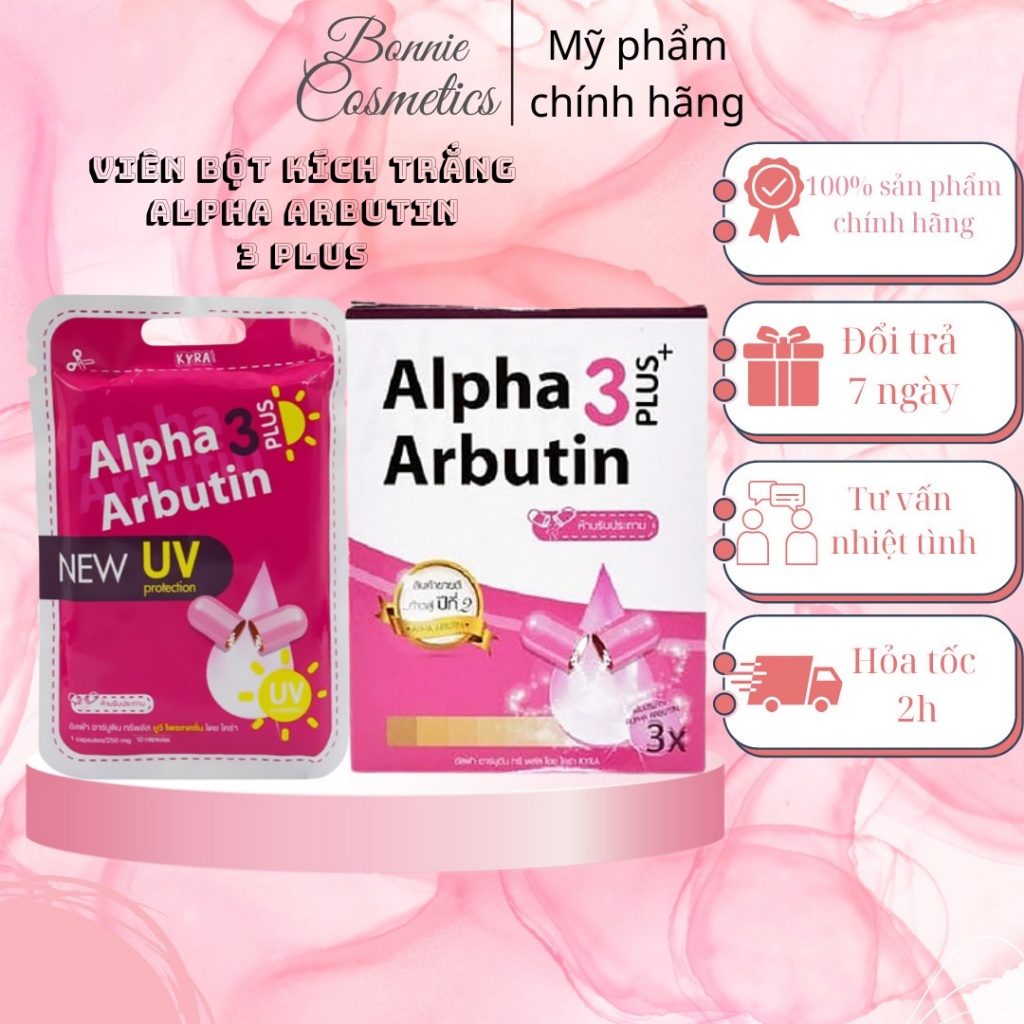 Viên bột kích trắng Alpha Arbutin 3 Plus ngăn chặn tia Uv dưỡng trắng da 10 Viên - BonnieCosmetics