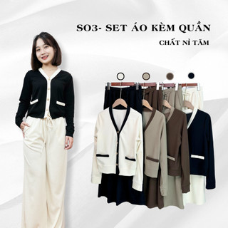 Jima - Set áo pha viền kèm quần dài phối màu - Chất nỉ tăm - S03 Set đồ nữ, set đồ nữ sang chảnh, áo nữ