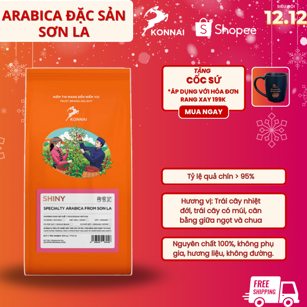 Cà phê đặc sản Arabica Sơn La nguyên chất đậm đà hậu vị ngọt pha phin pha máy SHINY Konnai Coffee