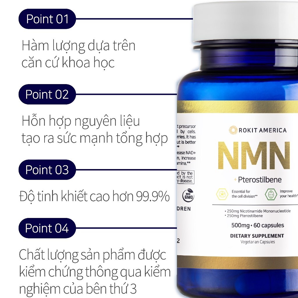 Viên Uống Ngăn Ngừa Lão Hóa Và Trẻ Hóa Làn Da Rokit America NMN (250mg/1 Viên x 60 Viên) - K2V Shop