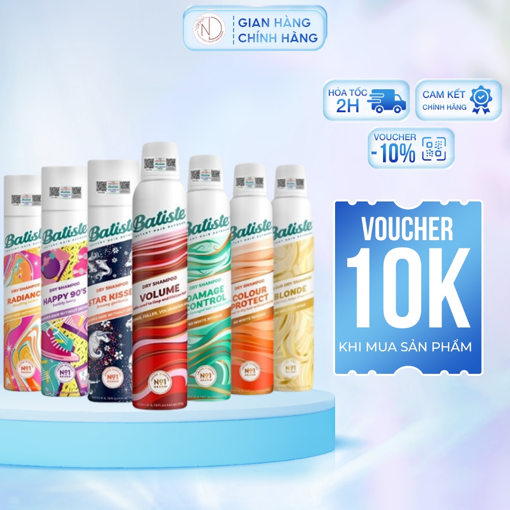 Dầu gội khô BATISTE Dry Shampoo 200ml hết ngứa hết bết dính tóc bồng bềnh tức thì