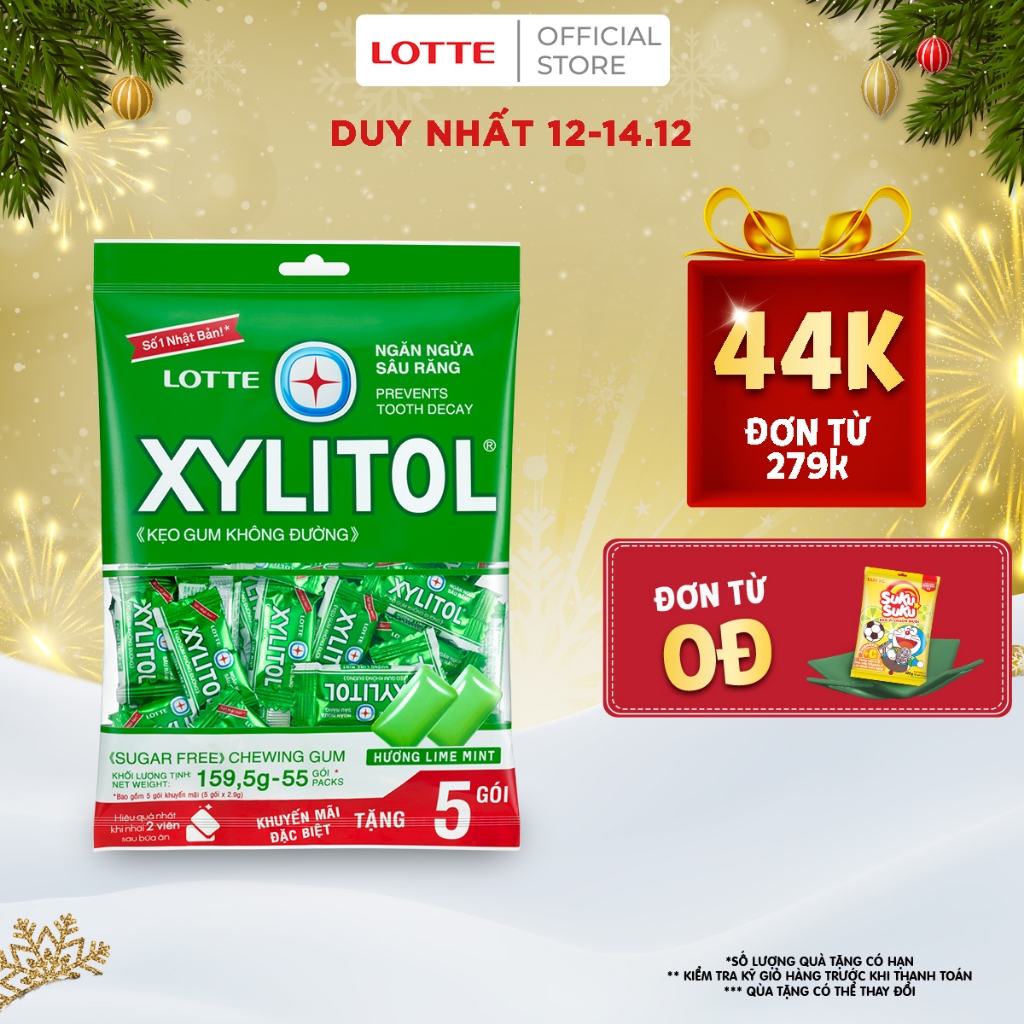 Kẹo Gum không đường Lotte Xylitol - Hương Lime Mint 159,5 g