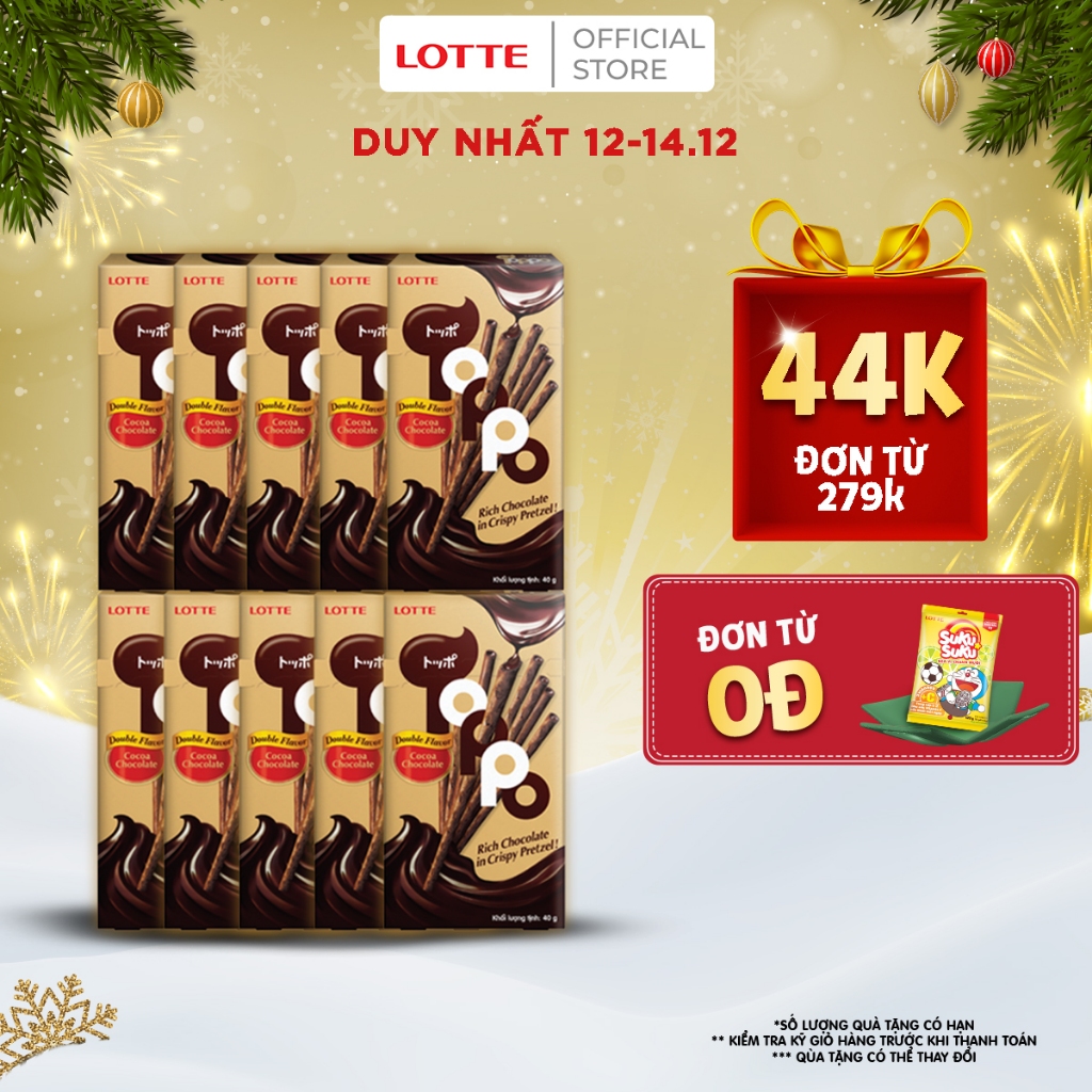 Combo 10 hộp Bánh que Toppo nhân sô cô la hương Ca cao 40 g (hộp)