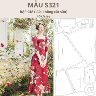 Rập giấy a0 đầm cổ vuông 2 lớp mã s321