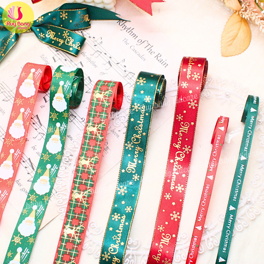 Ruy băng noel - dùng là nơ trang trí cây thông, dây buộc trang trí hộp quà noel, dây làm phụ kiện kẹp tóc