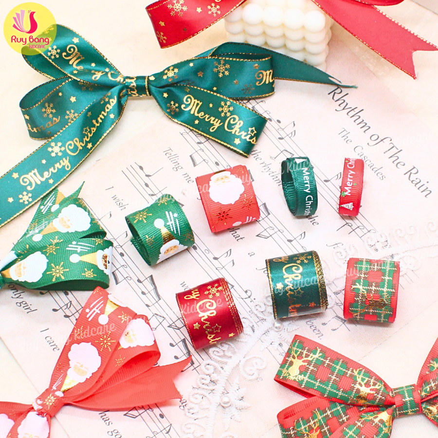 Ruy băng noel - dùng là nơ trang trí cây thông, dây buộc trang trí hộp quà noel, dây làm phụ kiện kẹp tóc