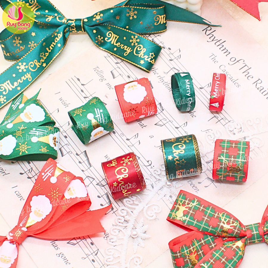 Ruy băng noel - dùng là nơ trang trí cây thông, dây buộc trang trí hộp quà noel, dây làm phụ kiện kẹp tóc