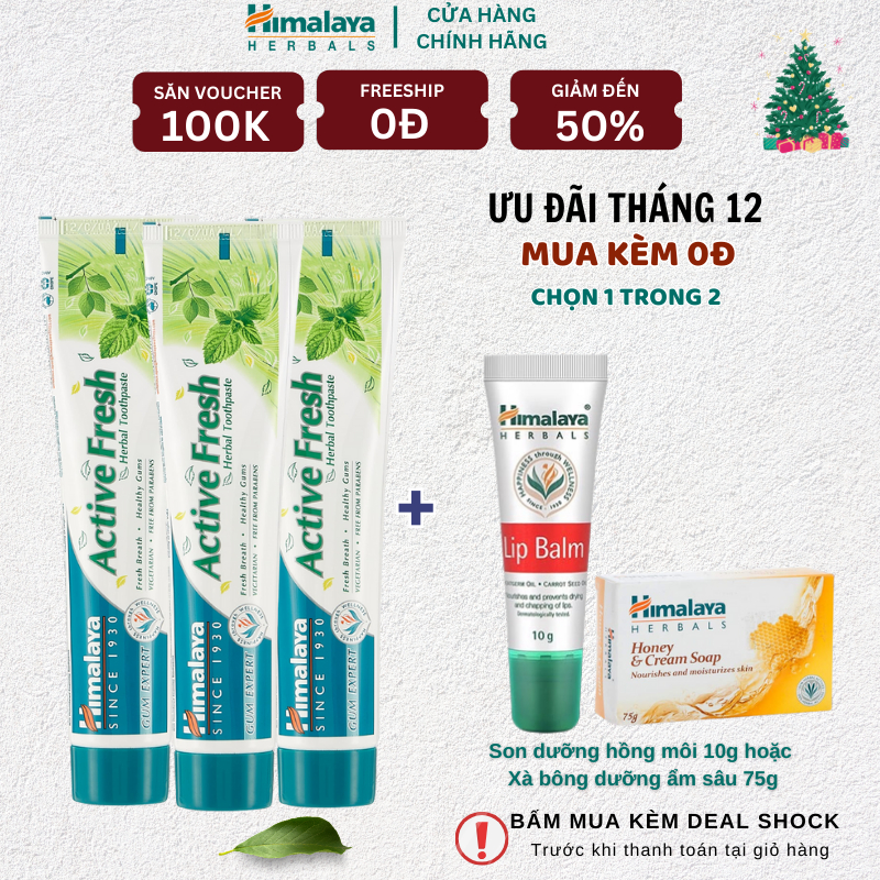 Set 3 kem đánh răng giúp hơi thở thơm mát Himalaya Active Fresh 100g/ sản phẩm