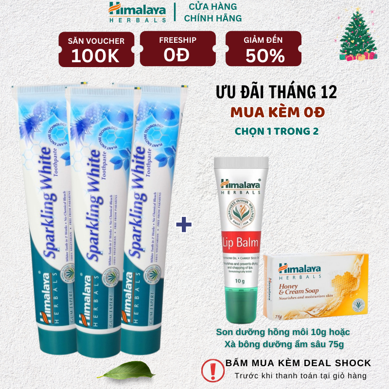 Set 3 kem đánh răng trắng sáng sau 2 tuần Himalaya Sparkling White 100g/ sản phẩm