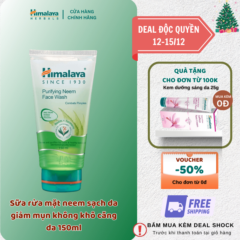 Sữa rửa mặt dịu nhẹ giúp giảm mụn chiết xuất từ lá neem Himalaya Purifying Neem Face Wash 150ml